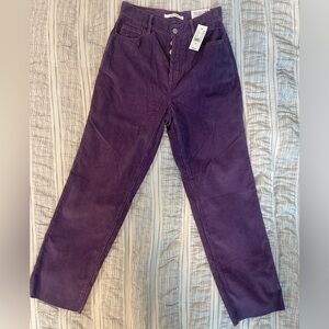 Purple Pacsun High Rise Straight Leg Raw Hem Corduroy Size 25